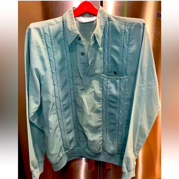 CLASSICS by Palmland GREEN cable knit COLLARED SHIRT Henley DAD GRANDPA VINTAGE - Picture 7 of 13